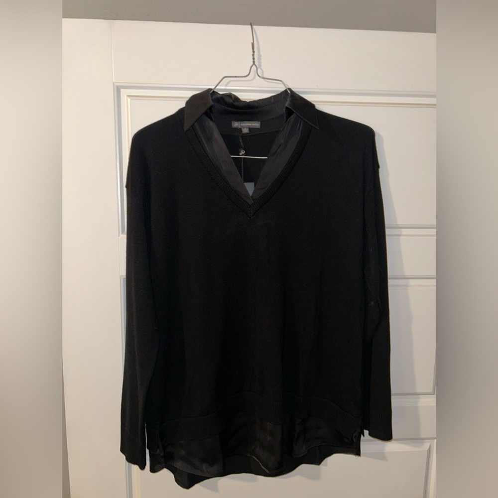 NWT black collared V-neck sweater
